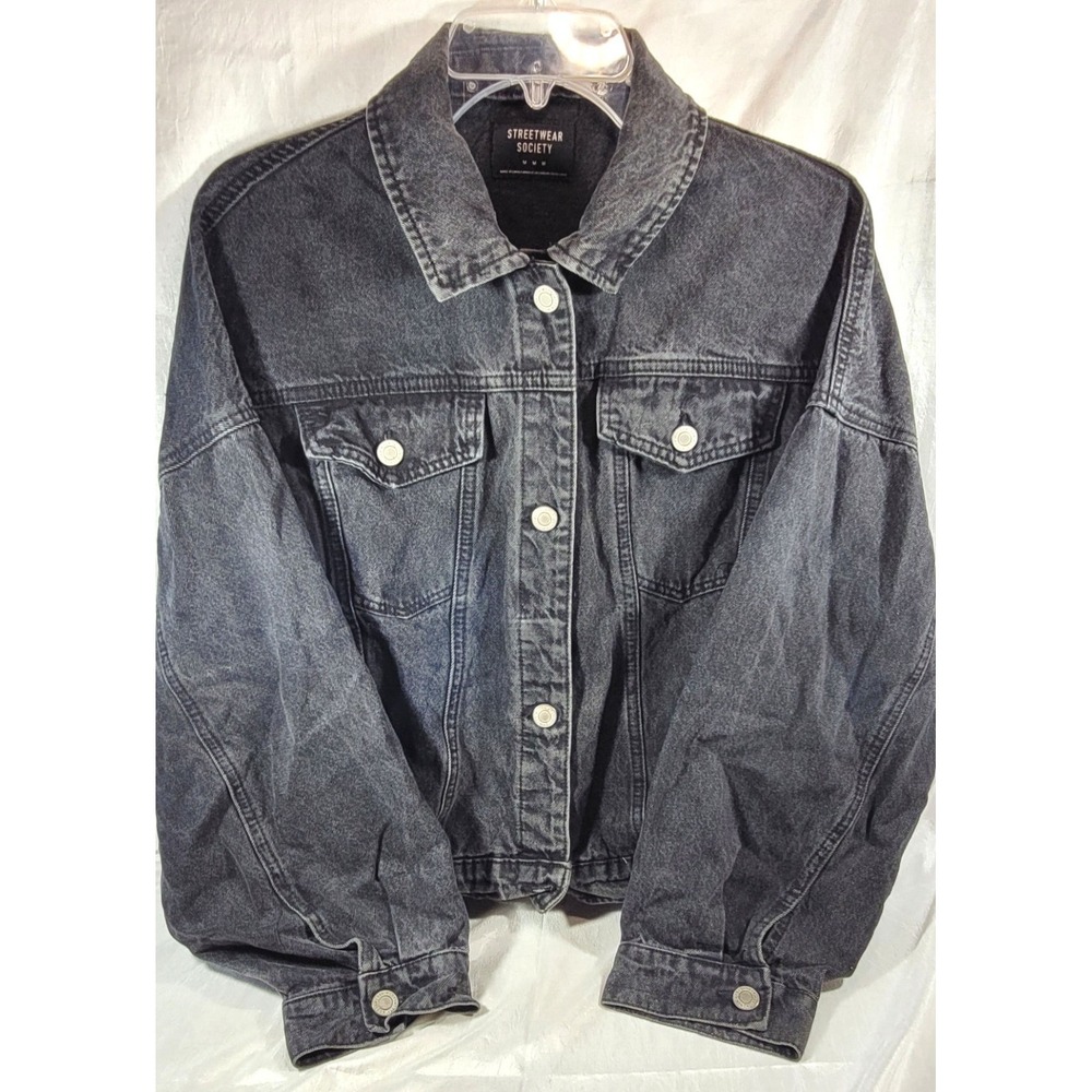 Streetwear Society Women's Cropped Denim Jean Jacket - Black - Size Medium